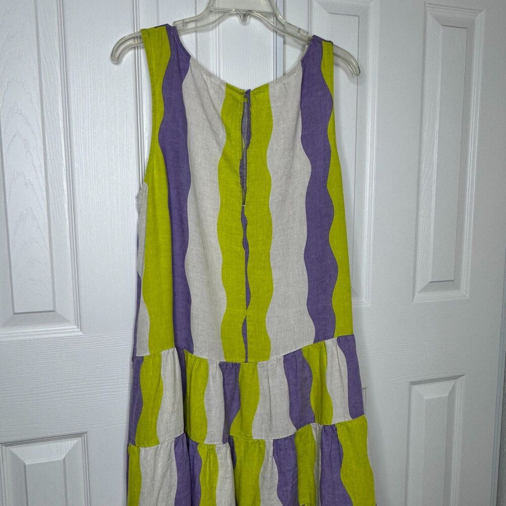 Gorman Mojito 100% Linen Striped Maxi Tiered Dress Pockets Size 14 - Picture 7 of 13